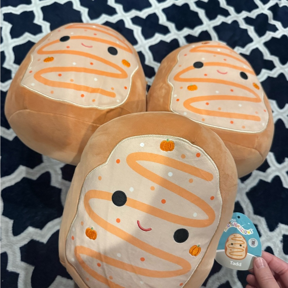 THREE NEW Squishmallows 11 inch Tadd The Frosted Pumpkin Donut Rare